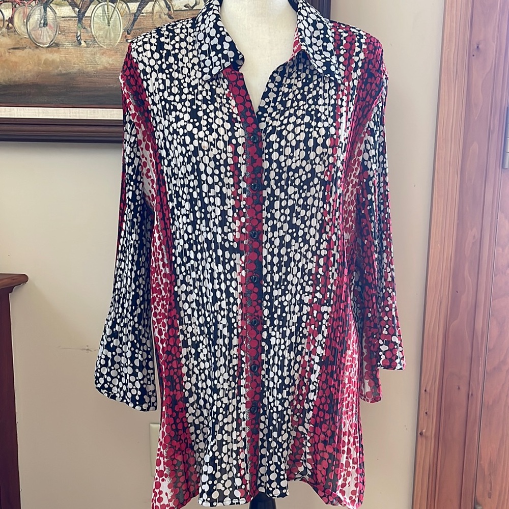 Avenue Pleated Collared Button Up Longer Length Tunic Blouse Top  Size 22/24
